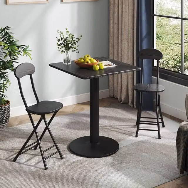 Komore Black Square Coffee Table and 2 Folding Chairs Set