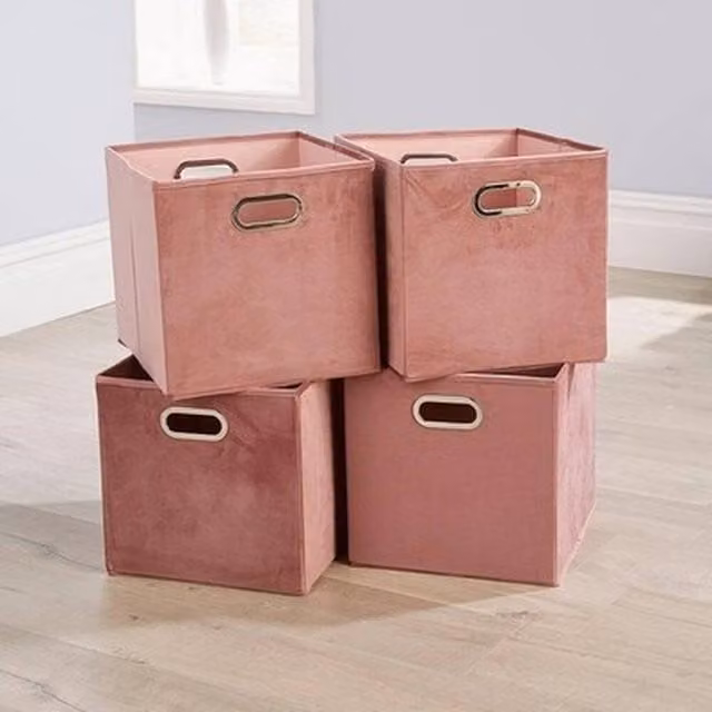 NESTLUNE Square Folding Fabric Storage Utility Box with Handles in Pink – 1
