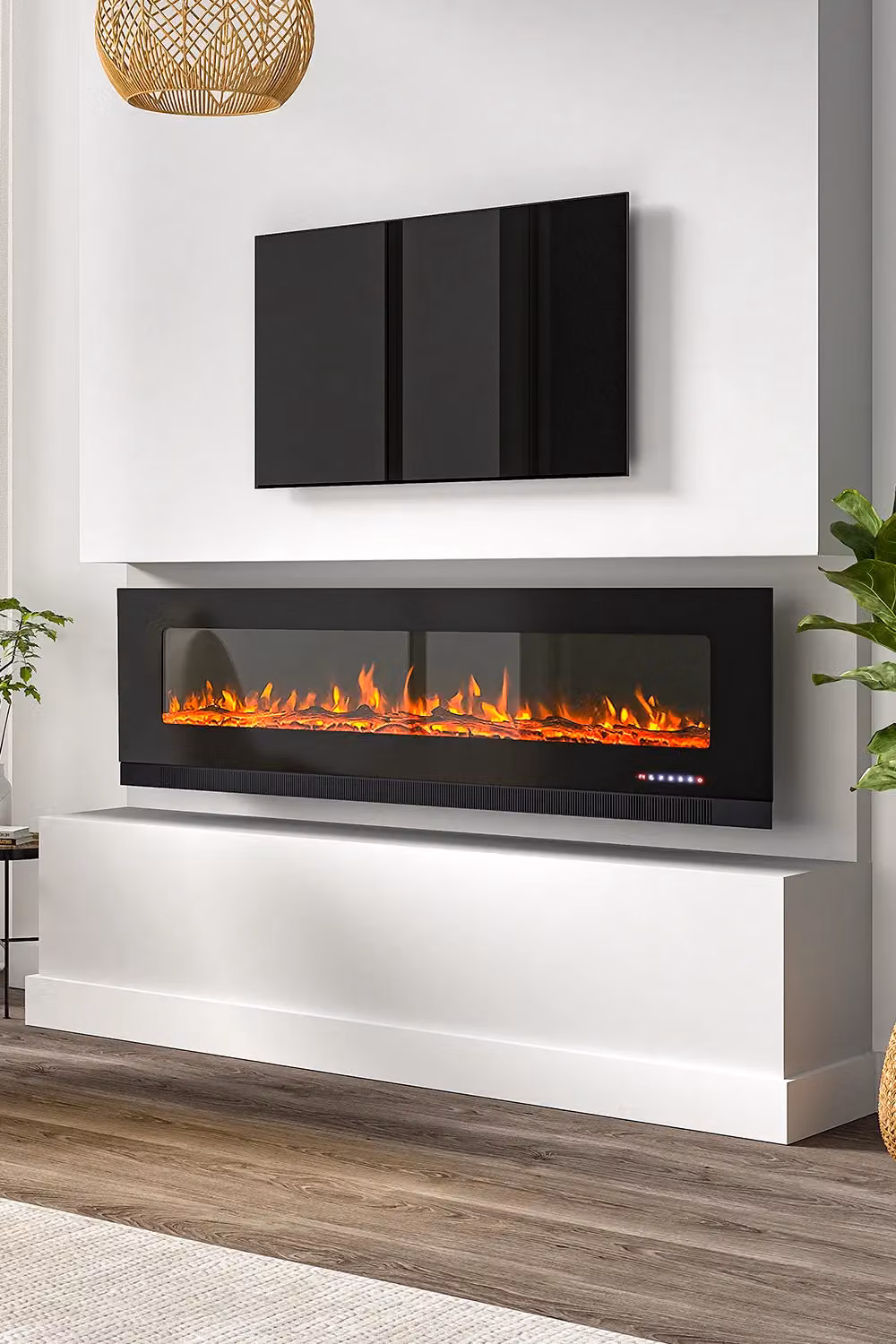 Living and Home Black Wall Mounted Electric Fireplace with Glass Finish – 2