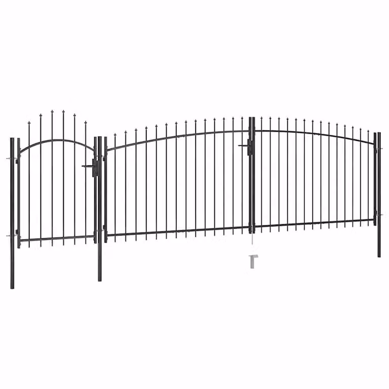 Berkfield Home Elegant Garden Fence Swing Gate with Spear Top in Black, W: 5 m, H: 2 m