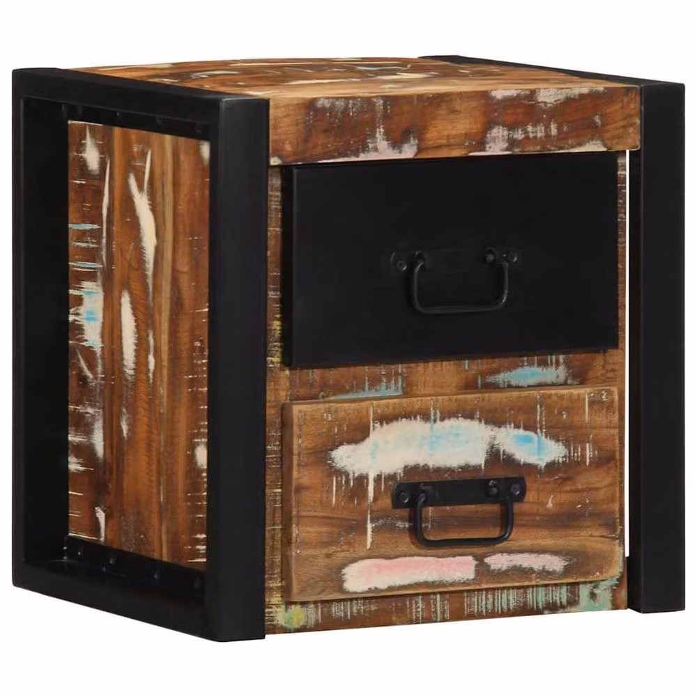 Berkfield Home Multicolour Reclaimed Solid Wood Bedside Cabinet W/D/H: 40 x 35 x 40 cm – 2
