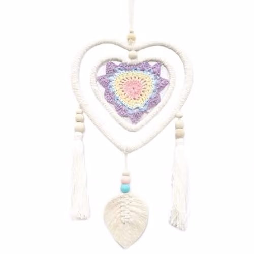 KDMD Medium Multi Heart in Heart Hanging Dream Catcher in White and Multicolour