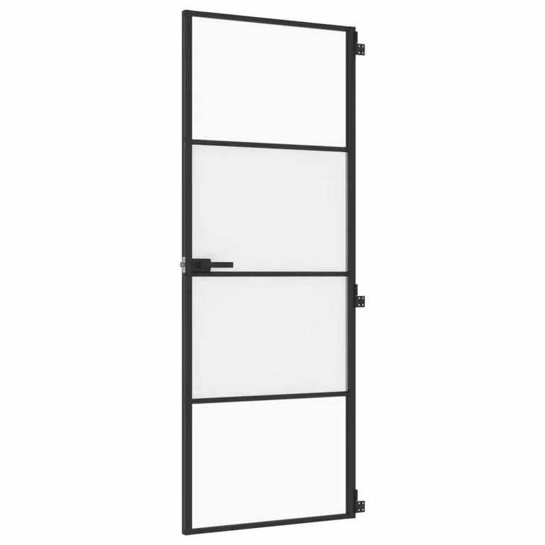 Berkfield Home Slim Interior Door in Black with Transparent Tempered Glass and Aluminium, W: 76 cm, H: 201.5 cm