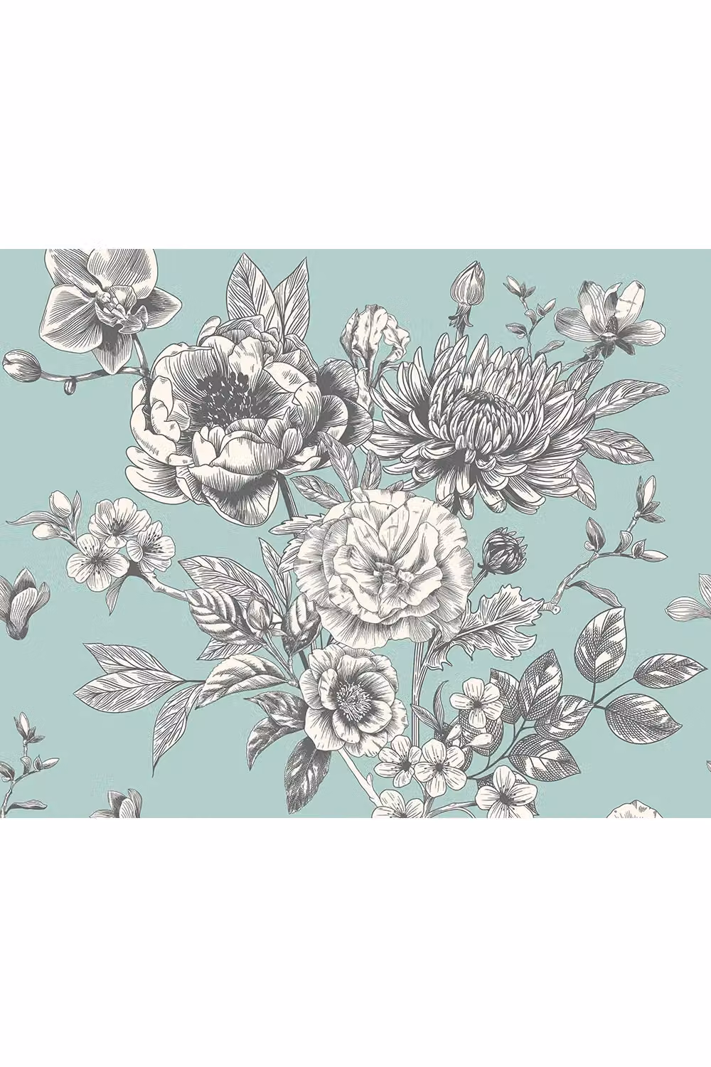 Origin Murals Large Rose Toile Floral Wall Mural in Light Blue, W: 350 cm x H: 280 cm – 2