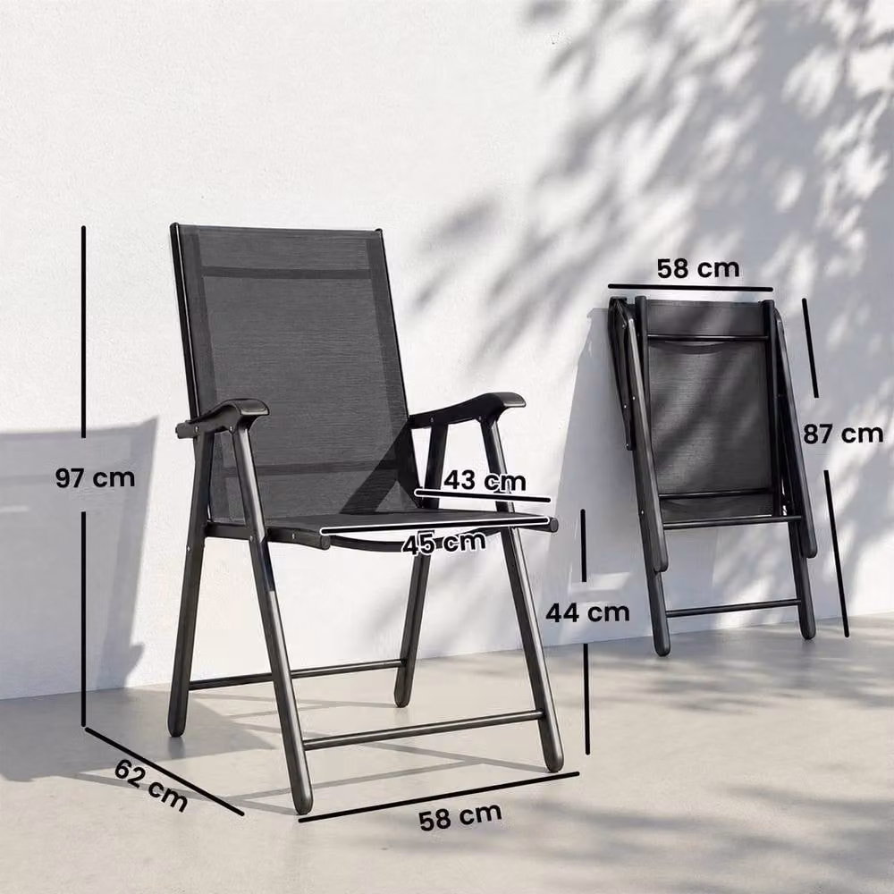 Kelvenix Set of 2 Black Folding Garden Chairs with Armrests and High Back – 2