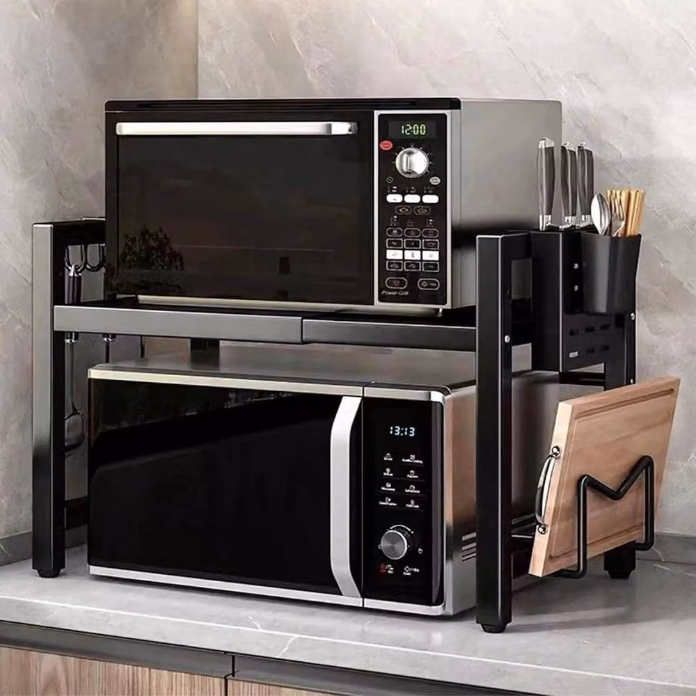 FORGEVIO 2 Tier Expandable Microwave Oven Rack Stand in Black – 2