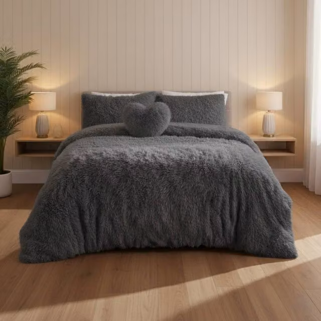 Snug City Super Fluffy Duvet Cover and Pillowcase Set, Grey, Single (90 x 200 cm)