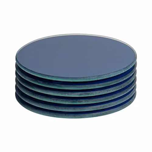 Harbour Housewares Round Blue Glass Coasters, Pack of 6, Diameter: 10 cm