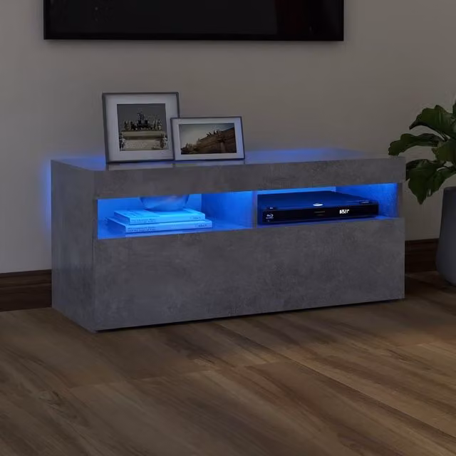 Berkfield Home Modern TV Cabinet with LED Lights in Concrete Grey, W/D/H: 90 x 35 x 40 cm
