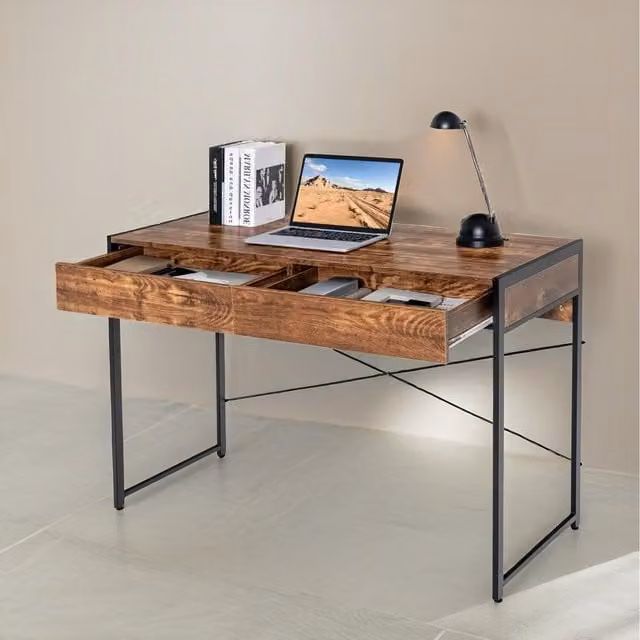 Furnold Industrial Writing Desk with 2 Drawers in Brown, W: 112 cm