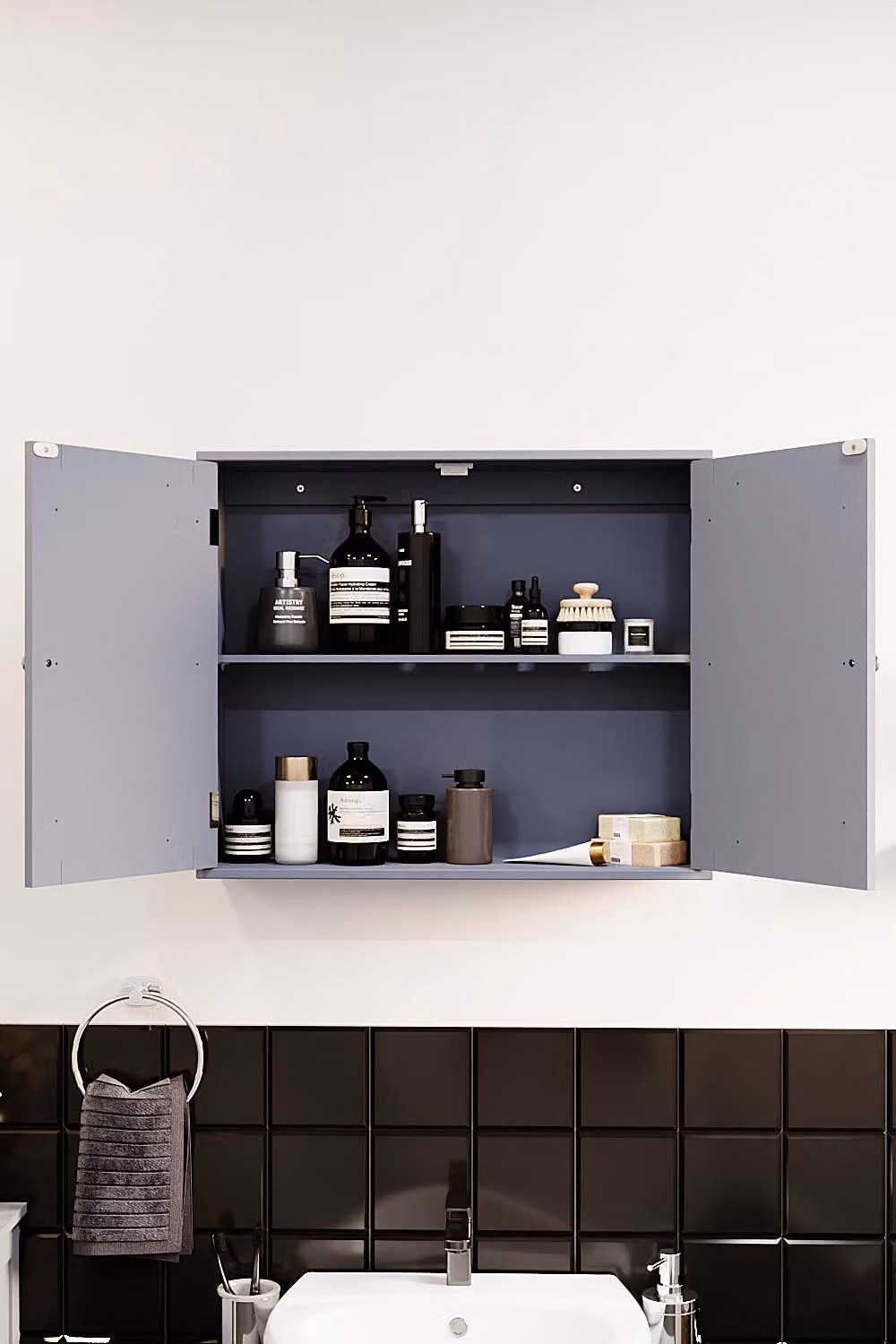 HD Designs Priano 2 Door Wall Mounted Bathroom Storage Cabinet with Internal Shelves in Matt Dark Grey – 3