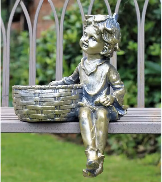 SPETLEK Boy Cherub Garden Ornament in Grey