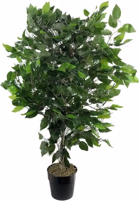 Dyzi Green Artificial Bushy Leaf Tree in Plastic Pot, Height: 90 cm