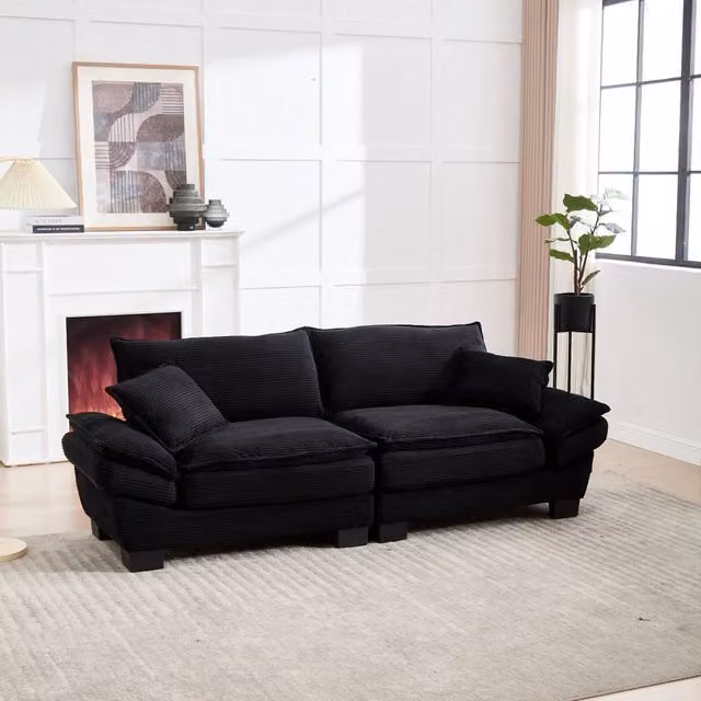 Direct Wicker Modern Oversized 2 Seater Upholstered Loveseat Couch in Black