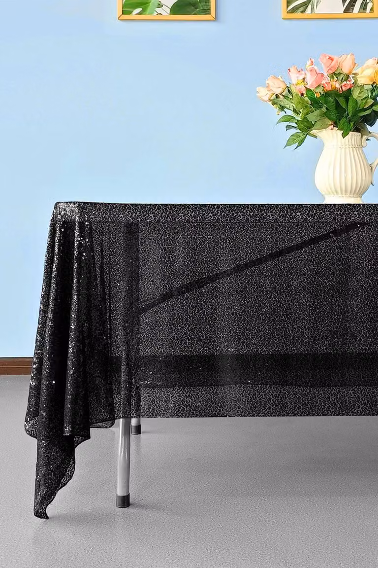 Neel Blue Black Sequin Rectangular Tablecloth