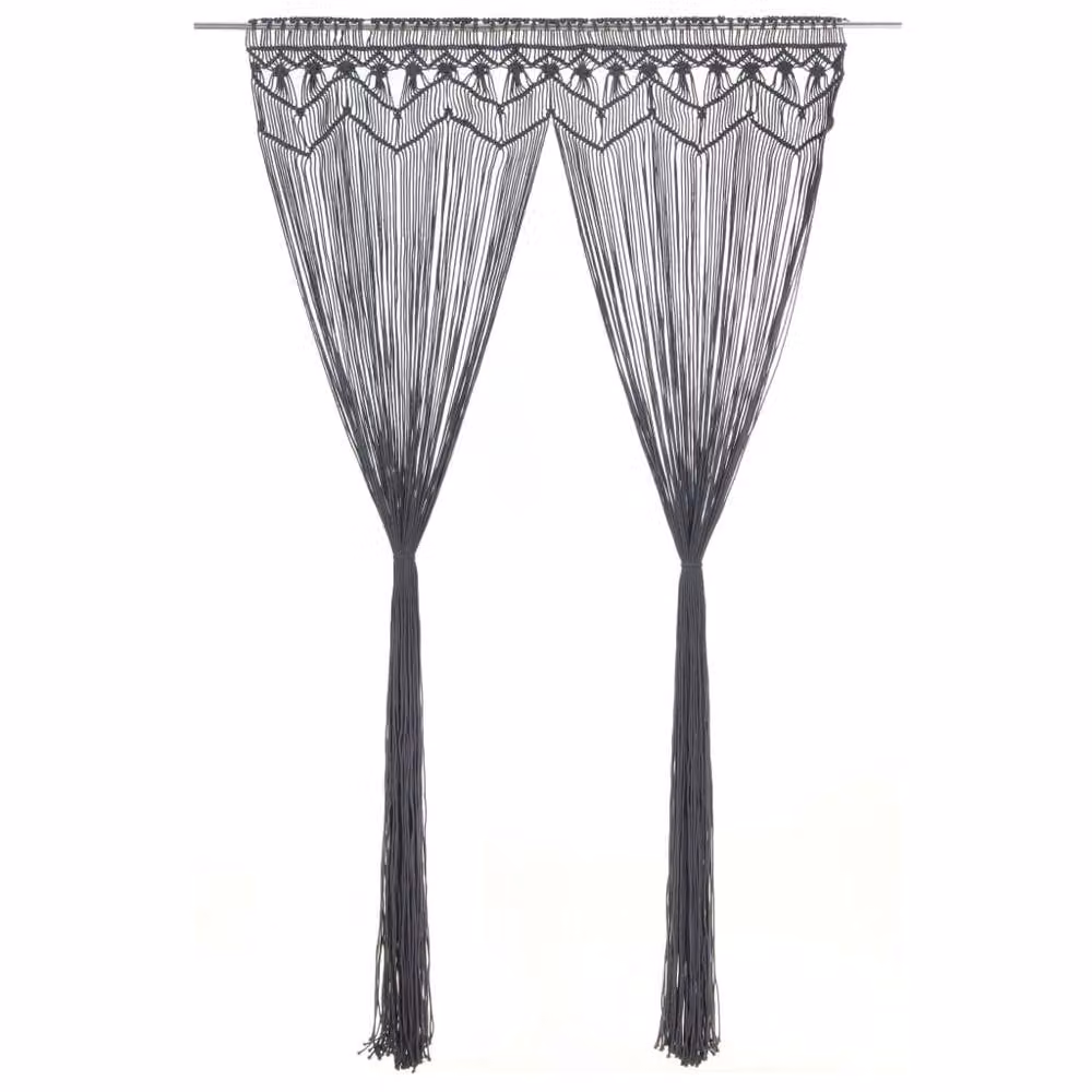 Berkfield Home Macrame Curtain in Anthracite Grey, W/H: 140 x 240 cm – 2