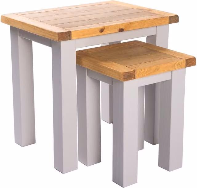 Cabinet Bits Set of 2 Nest of Tables in Light Grey Waxed Pine