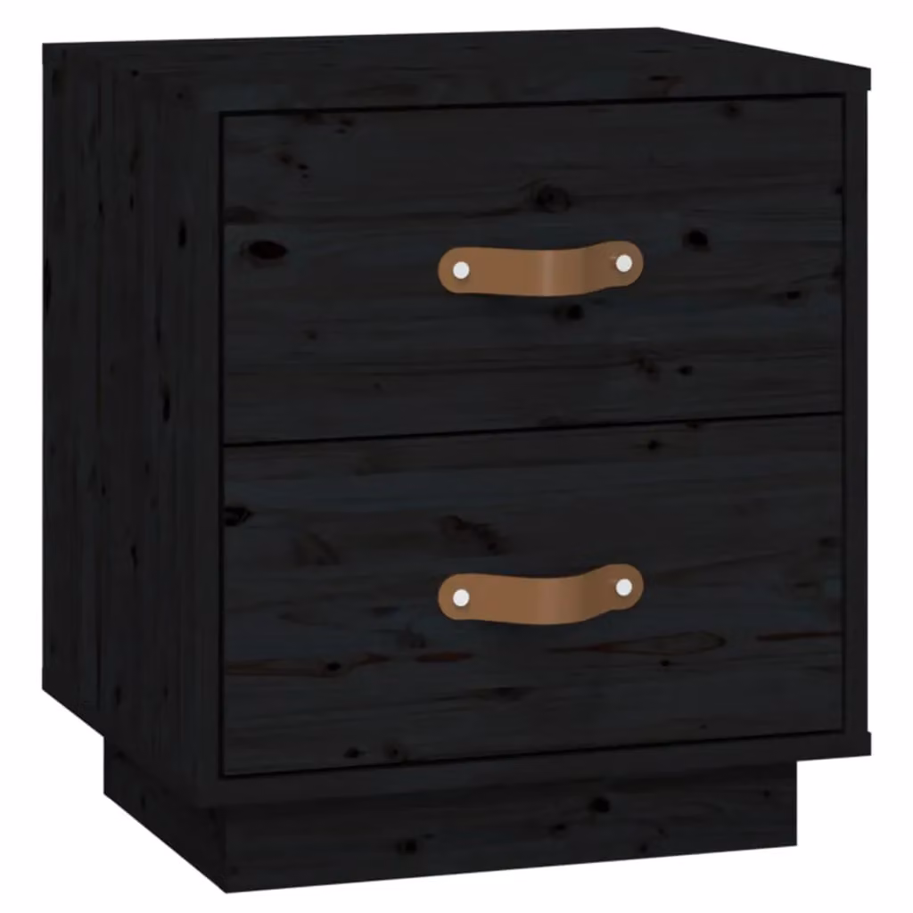 Berkfield Home Set of 2 Black Solid Wood Pine Bedside Cabinets, W/D/H: 40 x 34 x 45 cm – 5