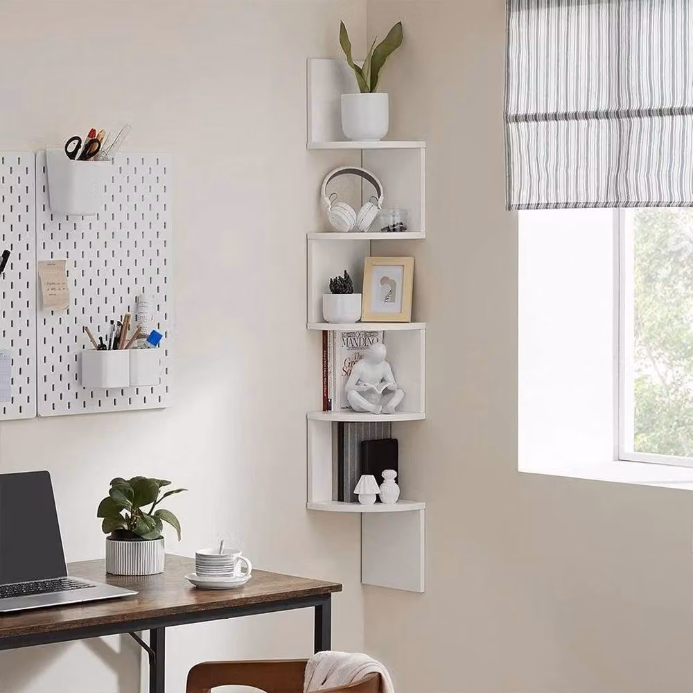 KORVIXA 5-Tier Corner Floating Display Shelf in White – 2