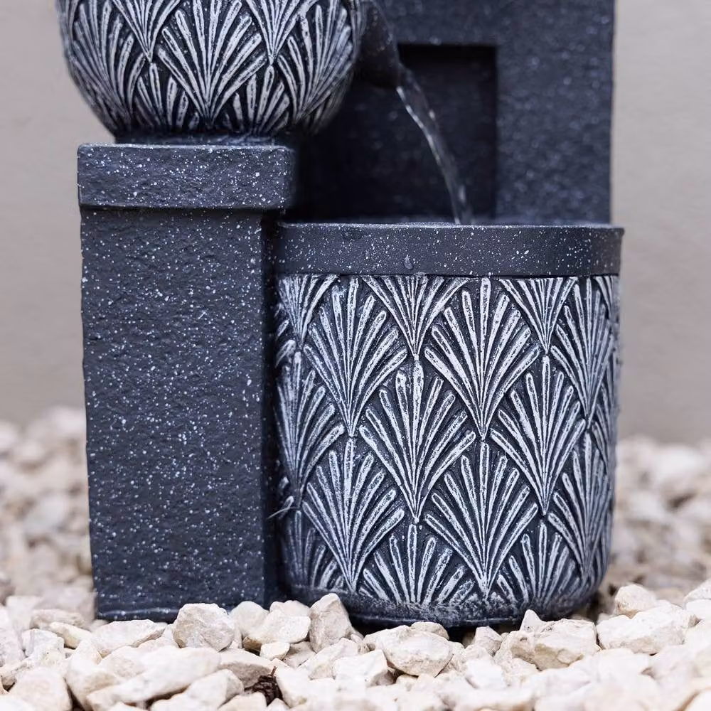 Primrose Talla 3 Tiered Stacked Bowls Grey Outdoor Water Feature with LEDs, Height: 41 cm – 3