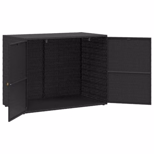 vidaXL Garden Storage Cabinet in Black Poly Rattan and Acacia Wood, W/D/H: 100 x 55.5 x 80 cm – 5