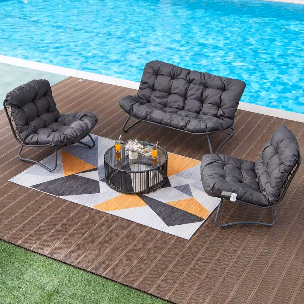 FURNITURE ONE 4 Piece Outdoor Patio Furniture Set with Coffee Table in Dark Grey – 3