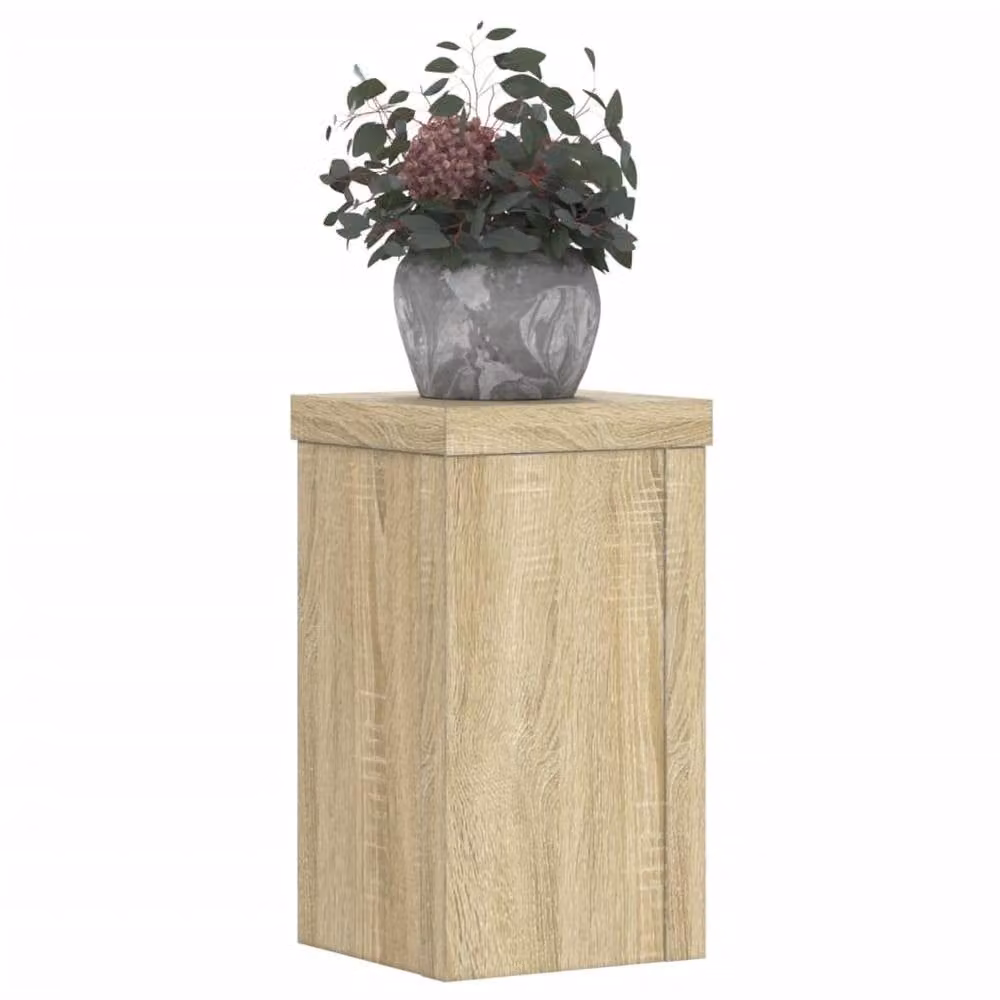 Berkfield Home Set of 2 Modern Square Plant Stands in Sonoma Oak Light Brown, W/D/H: 10 x 10 x 18 cm – 2