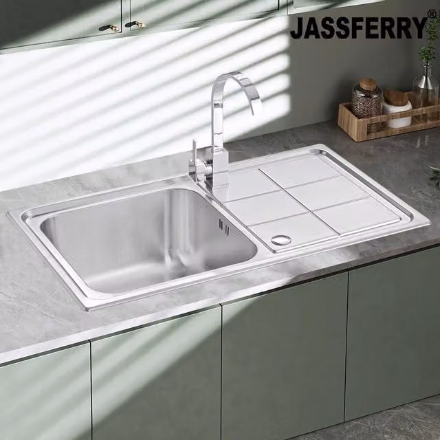 JASSFERRY Reversible Stainless Steel Kitchen Sink with Drainer, Silver