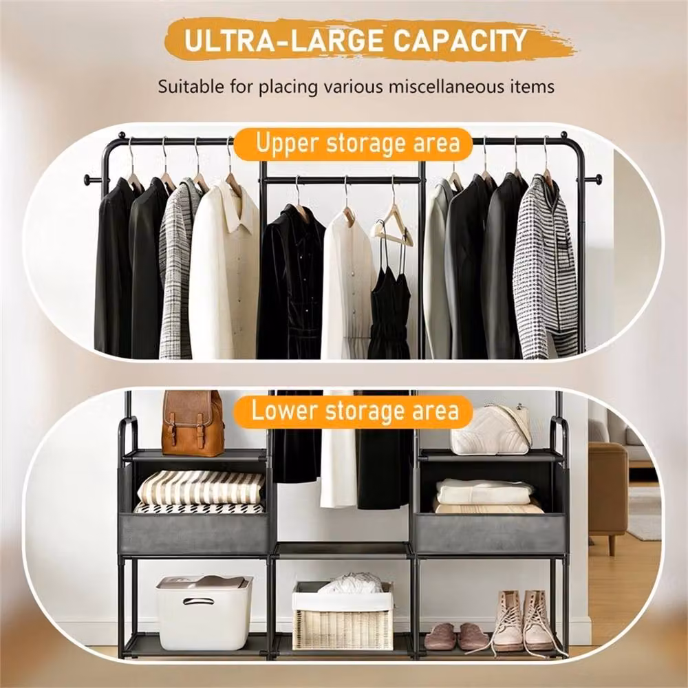 Nordara Black Heavy Duty Metal Clothes Rail and Open Wardrobe Garment Rack – 5