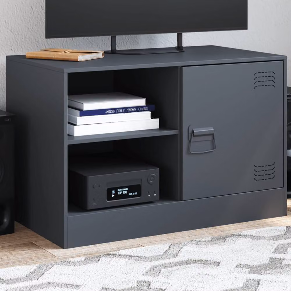 Berkfield Home Anthracite Steel TV Cabinet in Dark Grey, W/D/H: 67 x 39 x 44 cm – 2