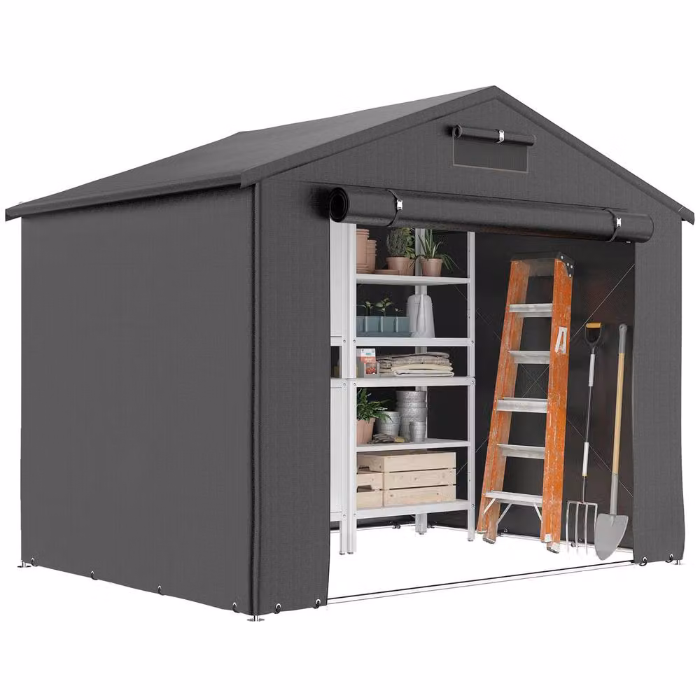 OUTSUNNY Grey Metal Garden Storage Shed with Roll-up Zipper Door – 2