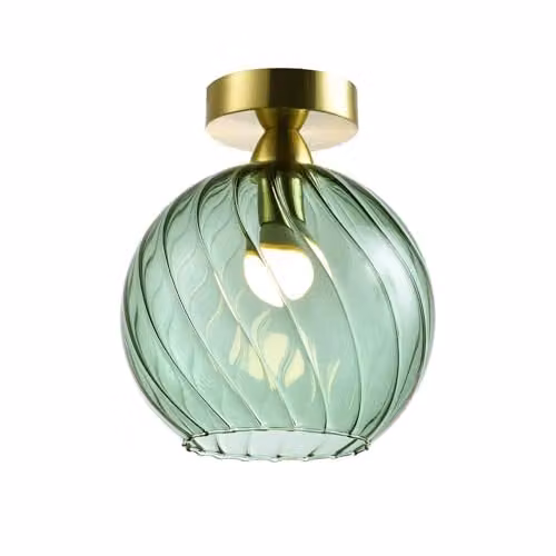 Happy Homewares Designer Chic Ceiling Light Fitting with Brushed Gold Base and Emerald Green Swirl Glass Shade, W/D/H: 23 x 20 x 20 cm