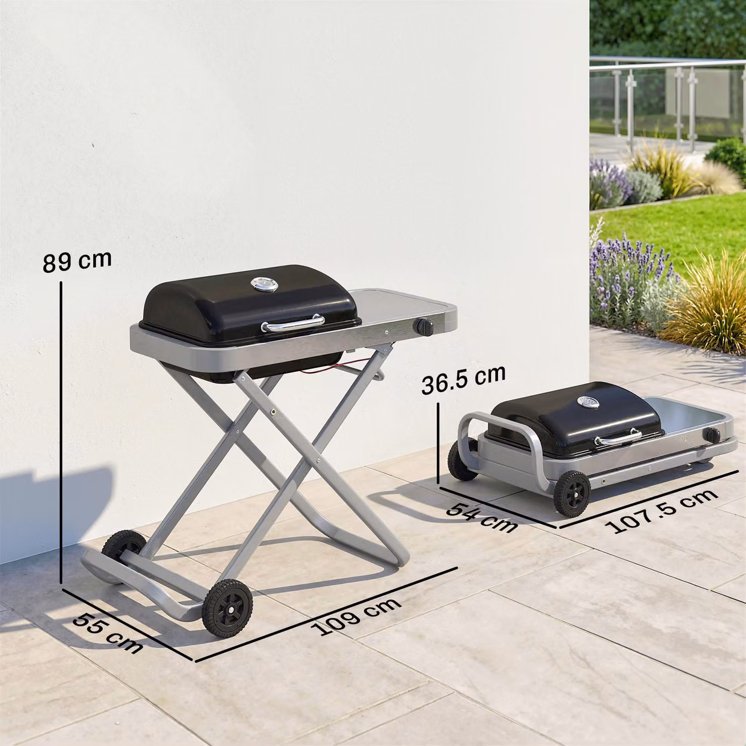 Outsunny Foldable Gas BBQ Grill with Side Table and Thermometer, Black, 2.5 kW – 3