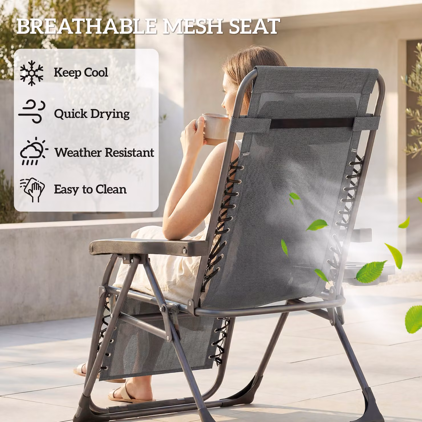 Outsunny Set of 2 Zero Gravity Reclining Garden Sunloungers in Dark Grey with Adjustable Headrest and Cup Holders – 8