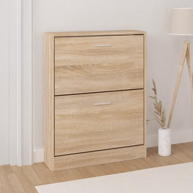 Berkfield Home Oak Shoe Cabinet in Brown, W/D/H: 59 x 17 x 81 cm