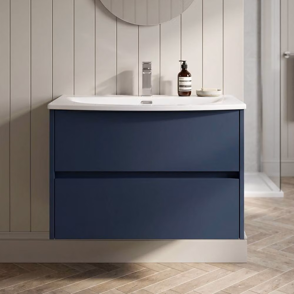 Balterley Chartley Contemporary 2 Drawer Wall Hung Vanity Basin Unit, Blue, Width: 80 cm – 3