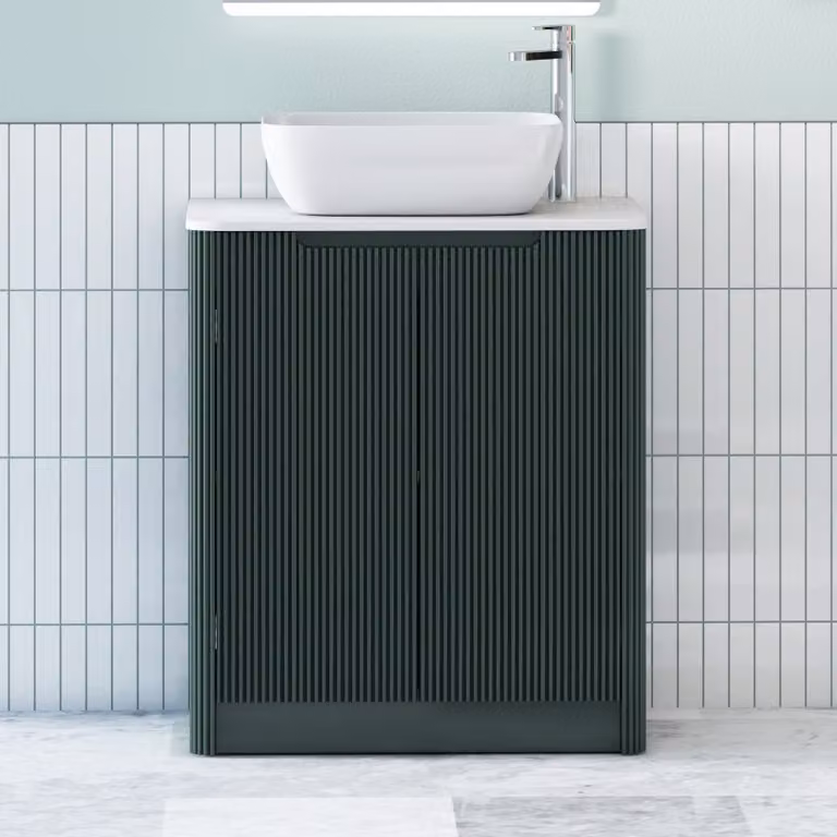 Royal Bathrooms Avenza Floor Standing 2 Door Vanity Unit with Elva Basin in Moss Green and White
