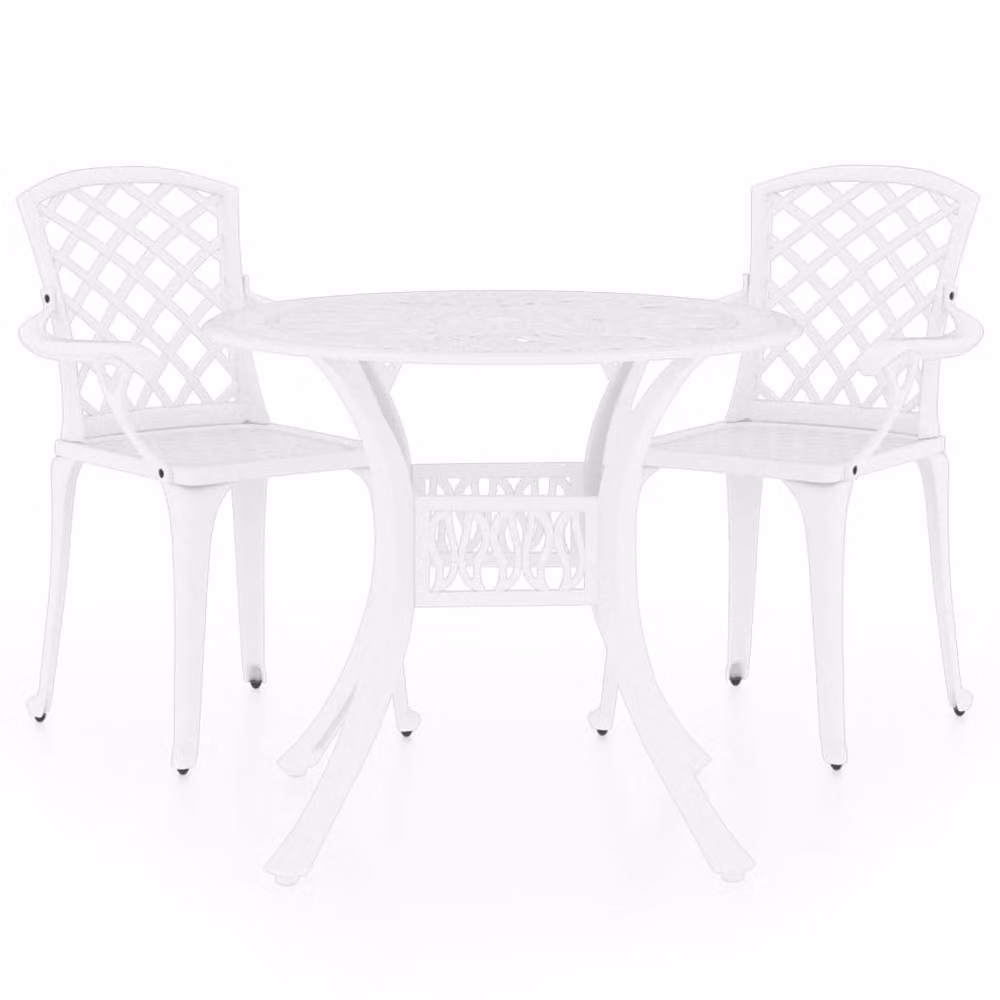 Berkfield Home 3 Piece Cast Aluminium Bistro Set in White – 2