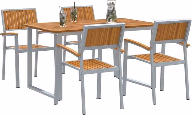 Berkfield Home Modern Garden Dining Set, Grey Steel and Wood, Set of 5