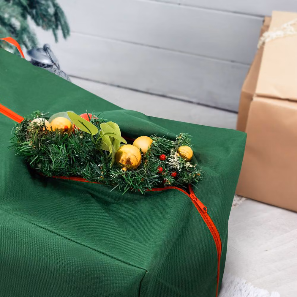 Keplin Heavy Duty 600D Oxford Fabric Christmas Tree and Wrapping Paper Storage Bag in Green, Foldable with Handles – 6