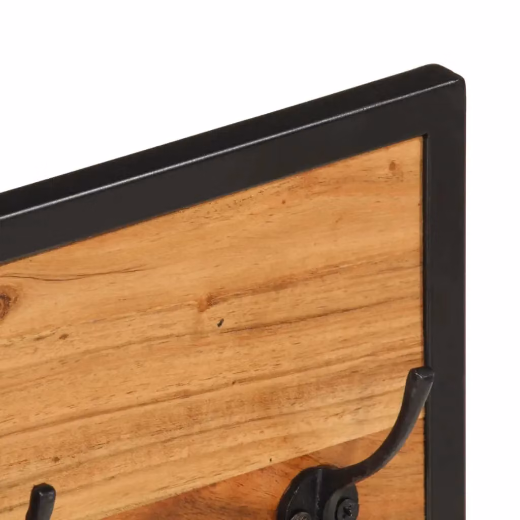 Berkfield Home Industrial Wall Coat Rack in Brown Acacia Wood and Iron, W/D/H: 90 x 1 x 35 cm – 3
