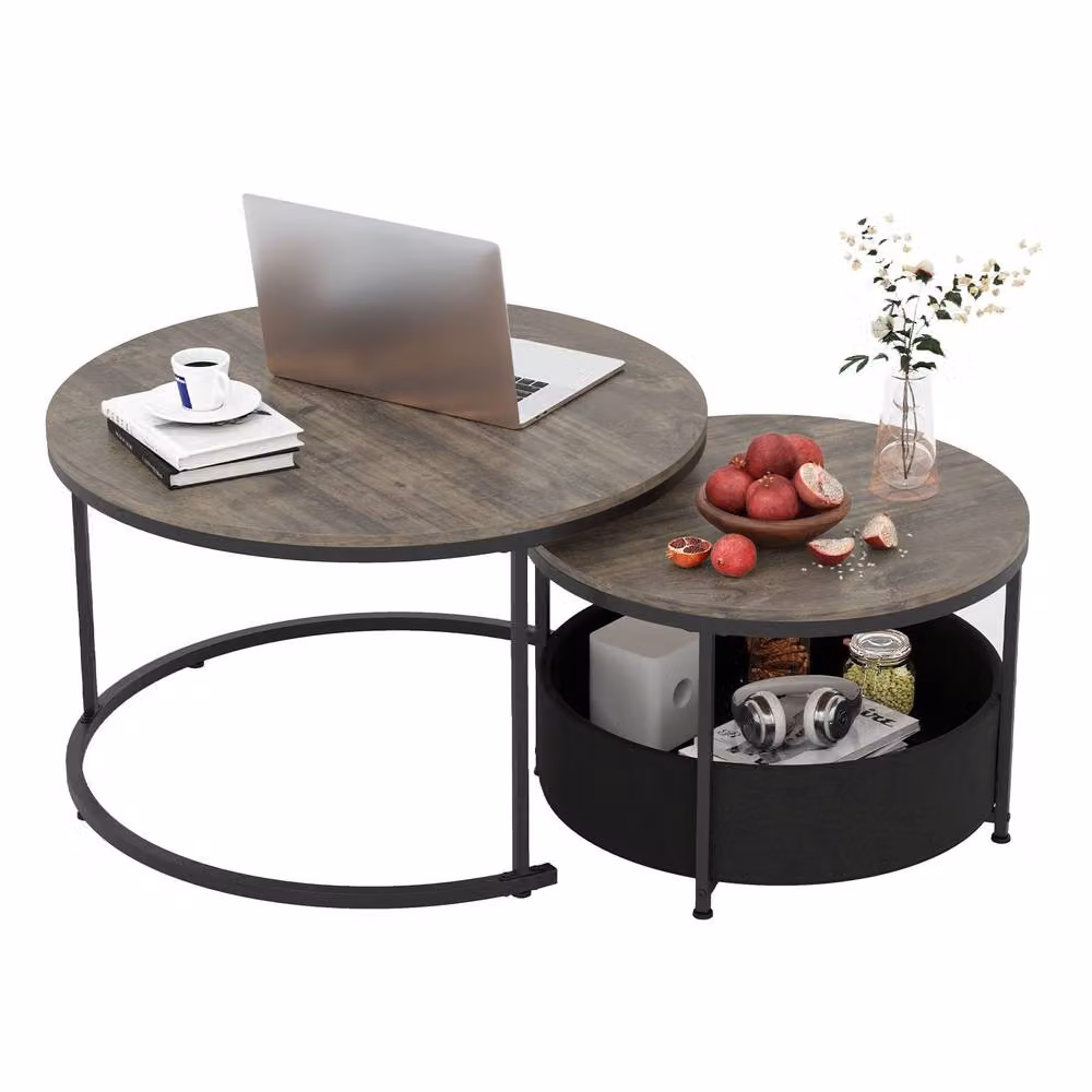 Costway Set of 2 Modern Round Metal Coffee and Side Tables in Grey – 2