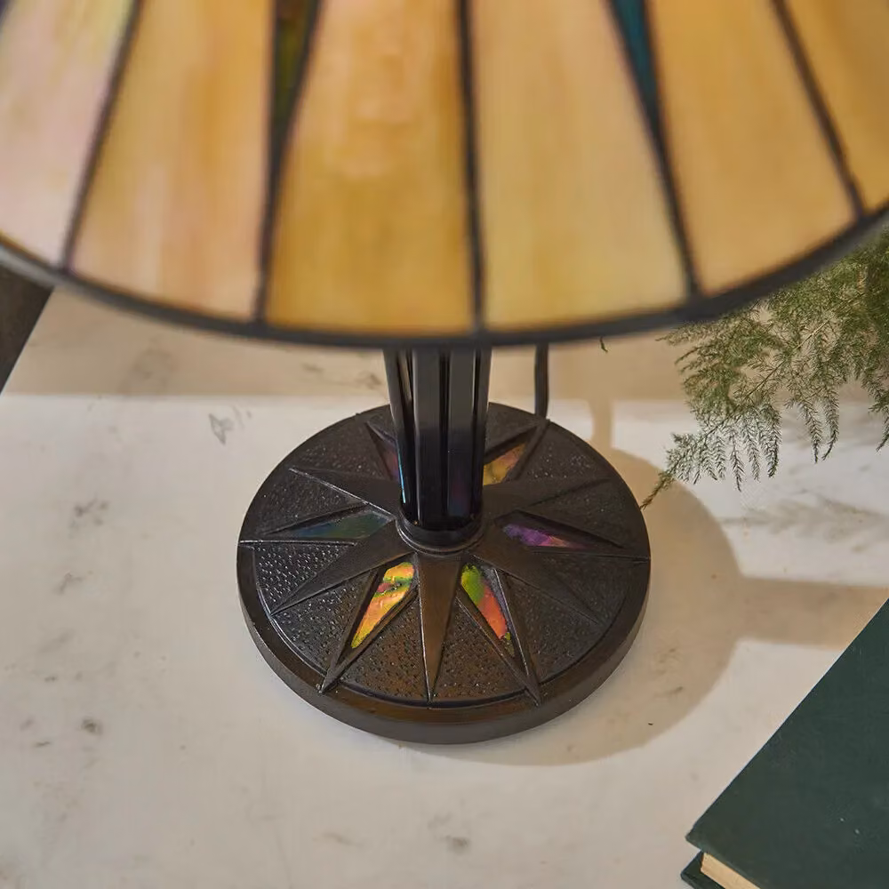 Loops Small Tiffany Glass Table Lamp with Black Finish and Multicolour Glass Design – 3