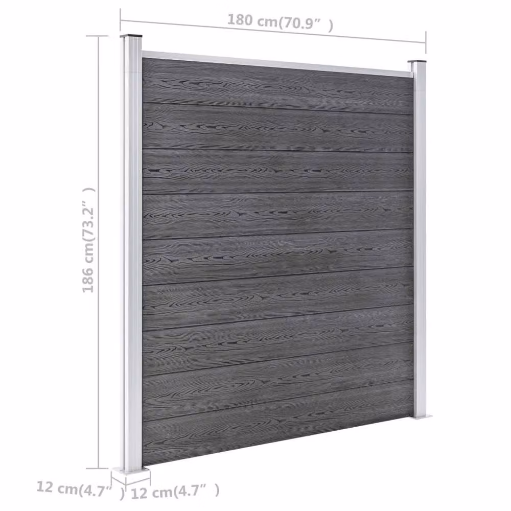 Berkfield Home Grey WPC and Aluminium Garden Fence Board, W: 526 cm, H: 186 cm – 5