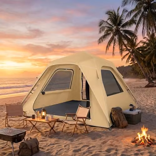 Outsunny Pop Up Instant Tent, 3000mm Waterproof with UPF50+ Protection for 2-3 People, Beige – 9