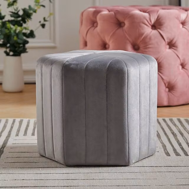 Livingandhome Rhombus Shape Velvet Fabric Footstool in Grey