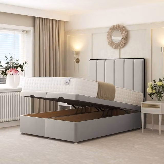 Bed Choices Herringbone Ottoman Upholstered Divan Bed with 54 inch Headboard in Silver, Size: Double (W/D/H: 140 x 200 cm)