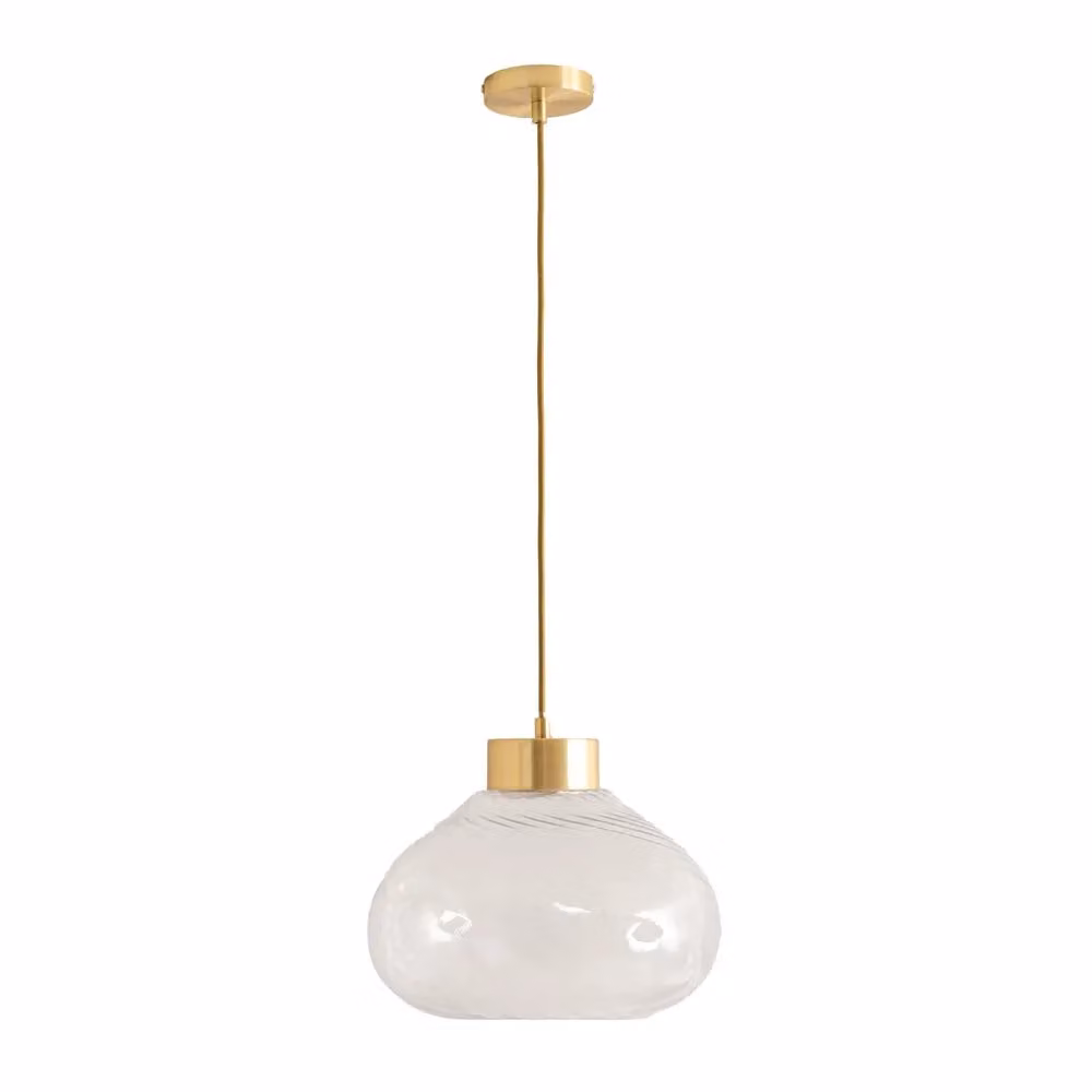 ValueLights Corinne Twill Spiral Ceiling Pendant Light with Transparent Glass and Gold Cap – 2