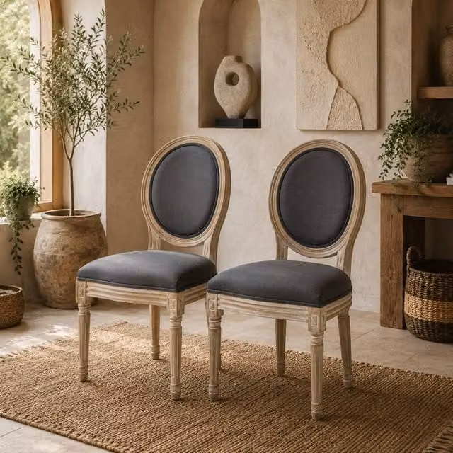Wyld Haus Brazzi Set of 2 Grey French Style Solid Rubberwood Dining Chairs