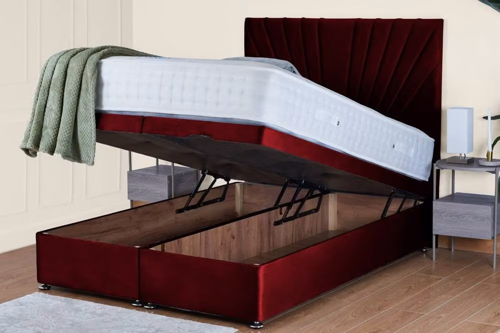 UK Bed Furniture Sunrise Ottoman Bed with 54 Inch Headboard in Red Velvet, W/D/H: 120 x 200 cm – 2